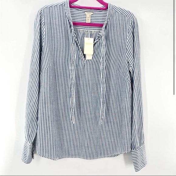 NWT J. Crew Blue and White Striped Long Sleeve Top - Picture 2 of 5